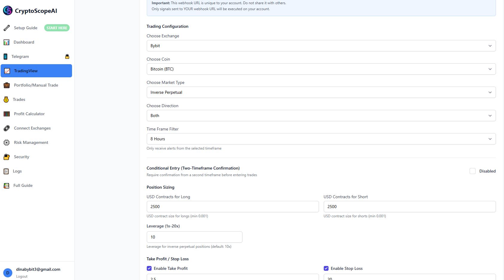 TradingView webhook configuration